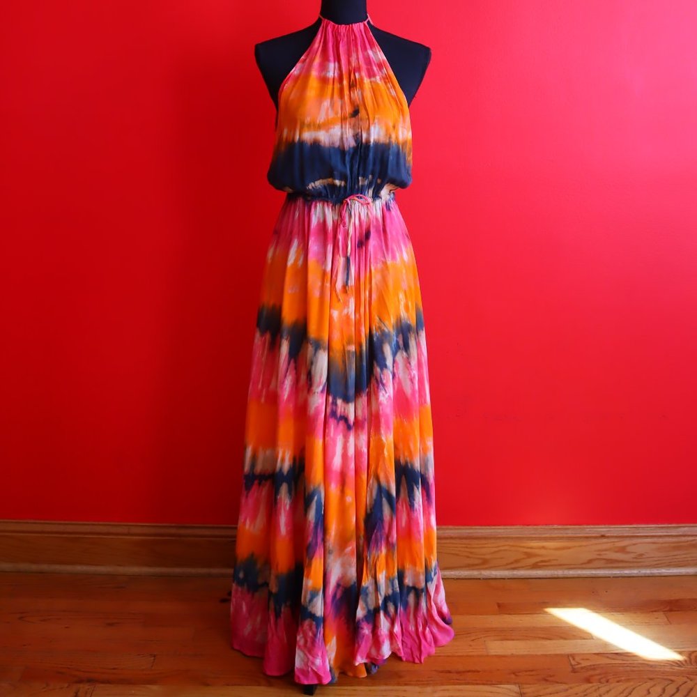 Blue Life Orange tie-dye maxi skirt slit dress XS